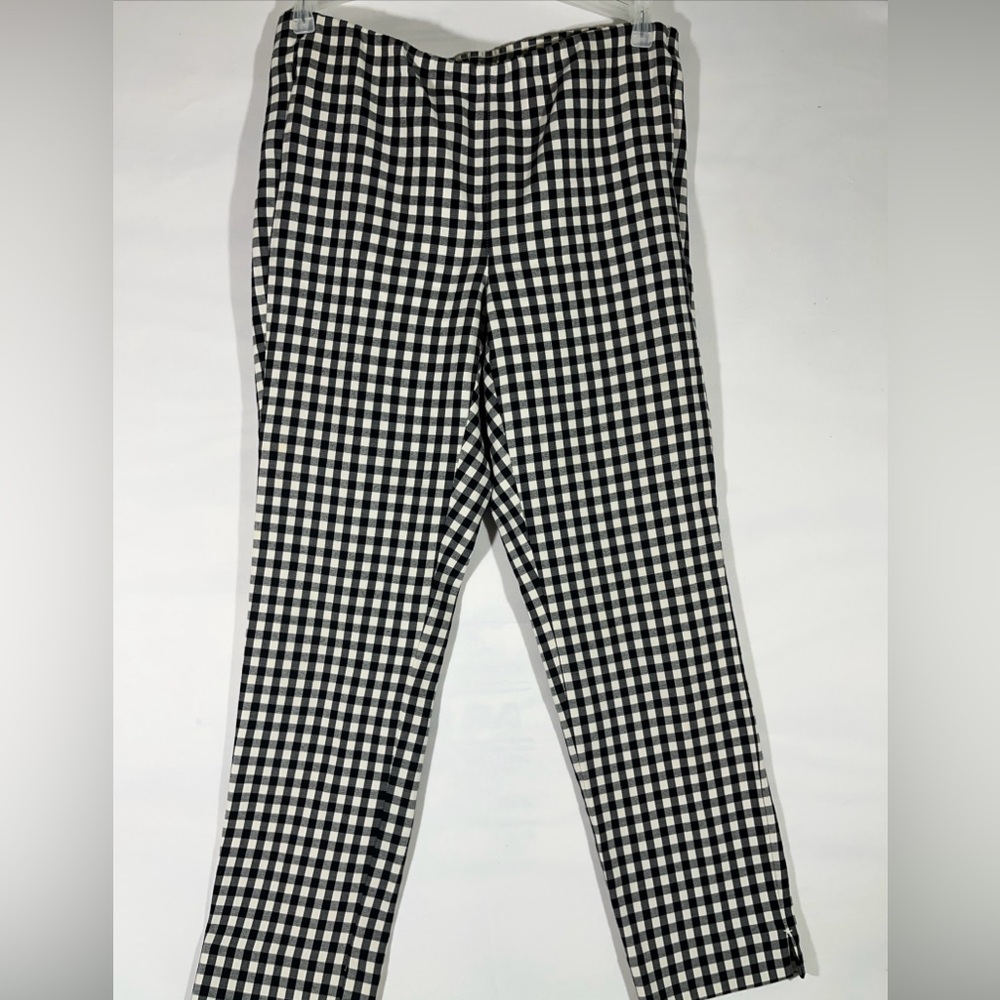 J.JILL COTTON STRETCH ANKLE PANT ZIP POCKETS WOMEN 10 BLACK/WHITE PLAID NEW A67